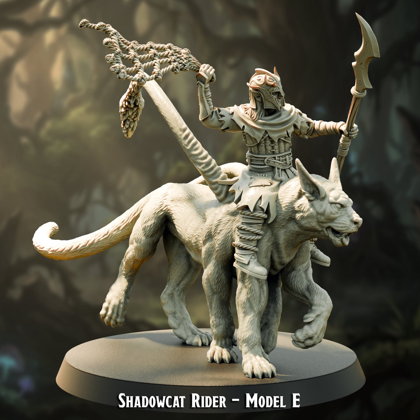Shadowcat Rider Model E, elf rider with net and glaive on a shadowcat mount