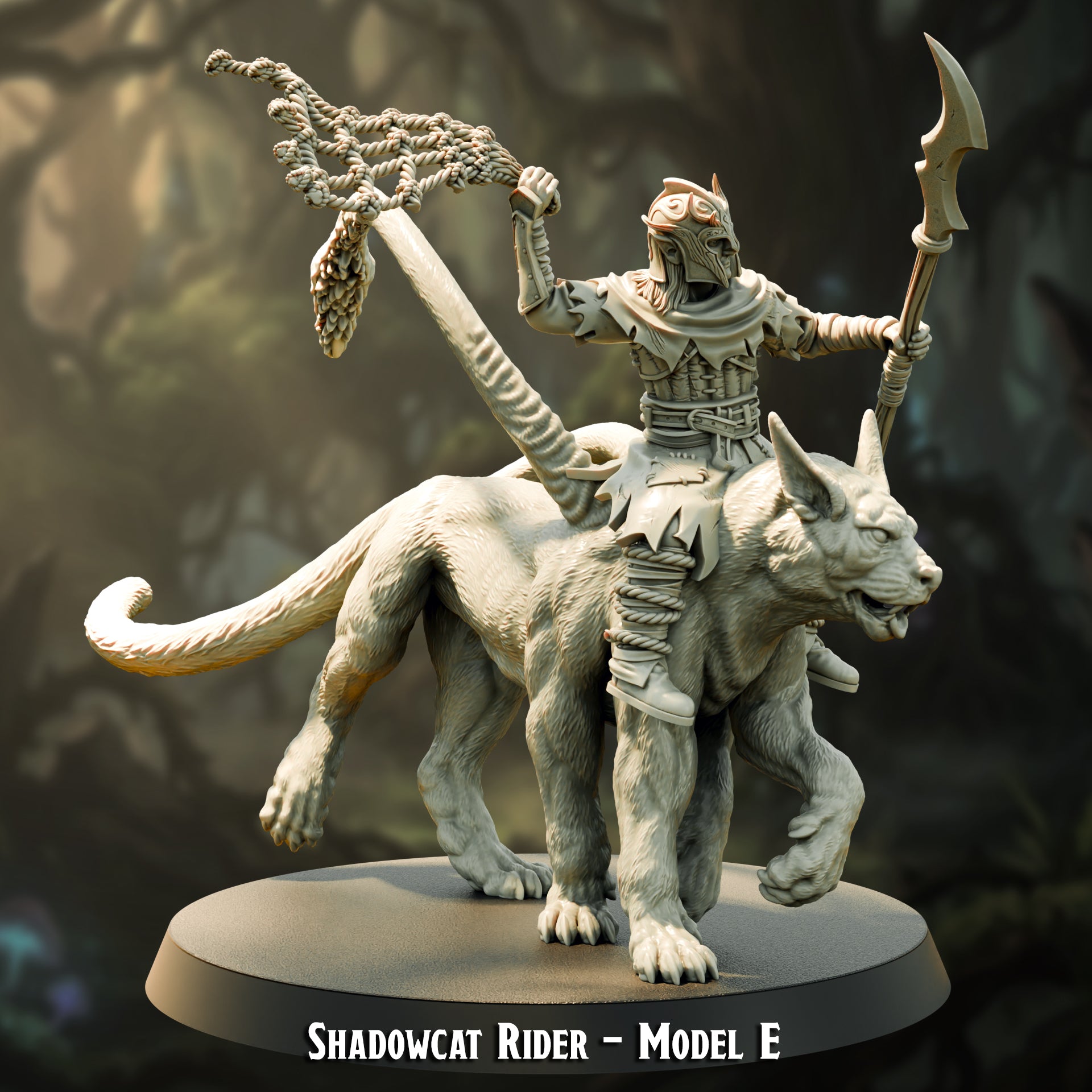 Shadowcat Rider Model E, elf rider with net and glaive on a shadowcat mount