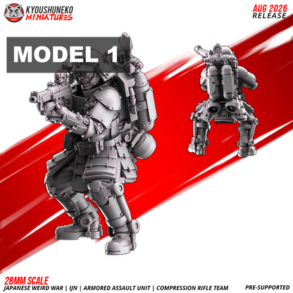 IJN Armored Assault riflemen, advancing low, service rifle leveled two-handed, 28mm resin