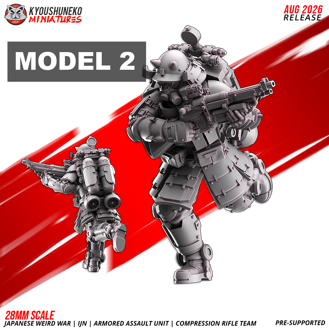 IJN Armored Assault riflemen, striding forward, service rifle held ready across chest, 28mm resin
