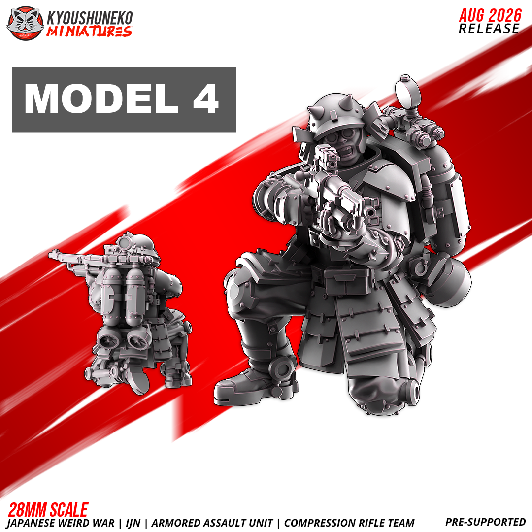 IJN Armored Assault riflemen, kneeling and firing, service rifle shouldered, 28mm resin