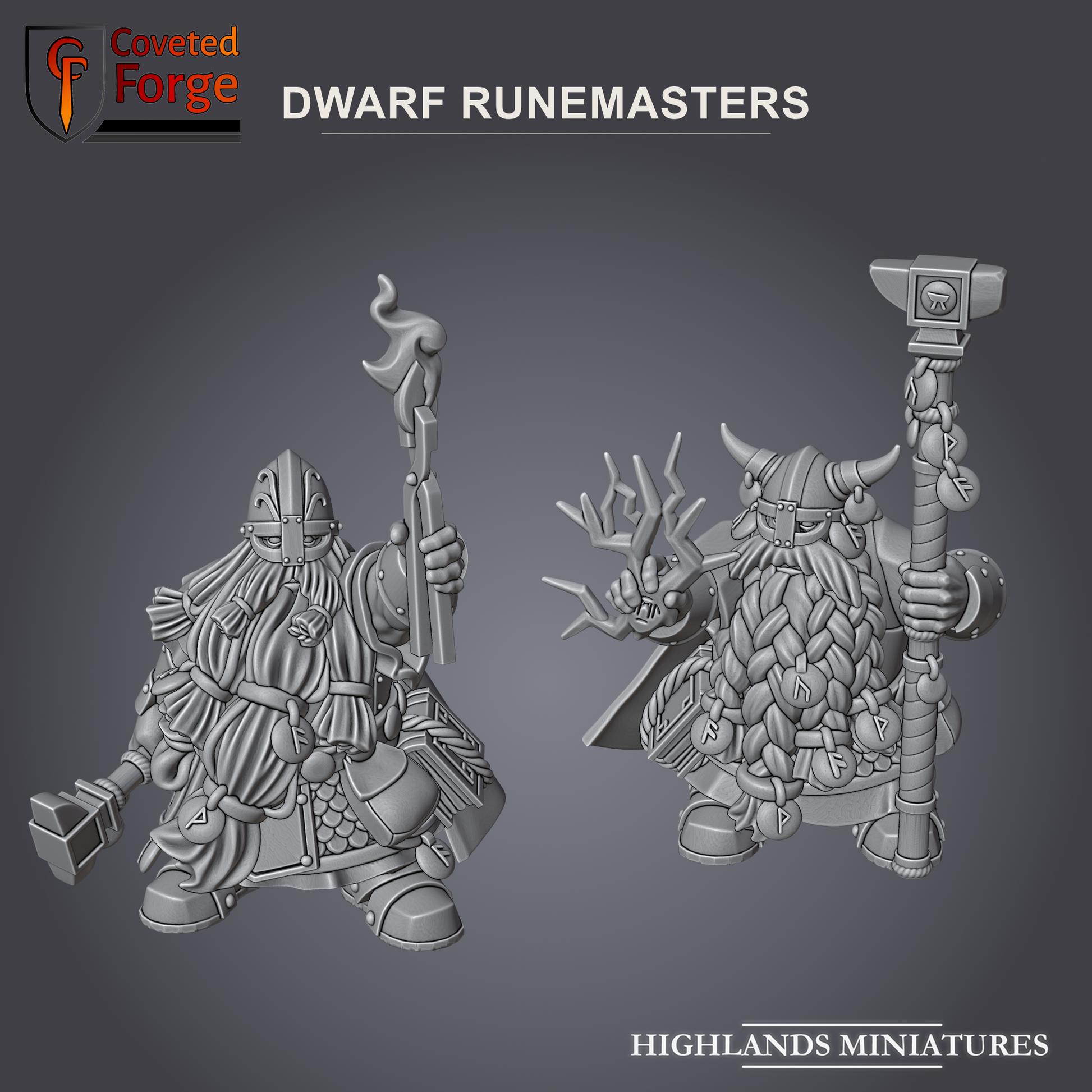 Dwarf Runemasters, two rune caster miniatures