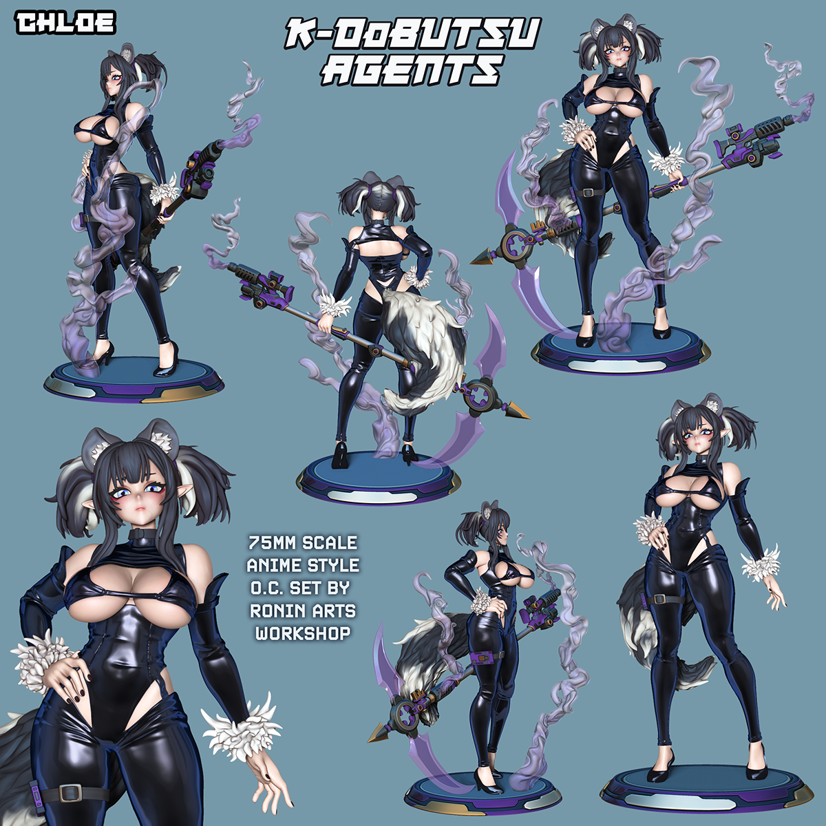 Chloe, a kemono agent of the K-Dobutsu with a scythe, 75mm anime display figure