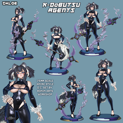 Chloe, a kemono agent of the K-Dobutsu with a scythe, 75mm anime display figure