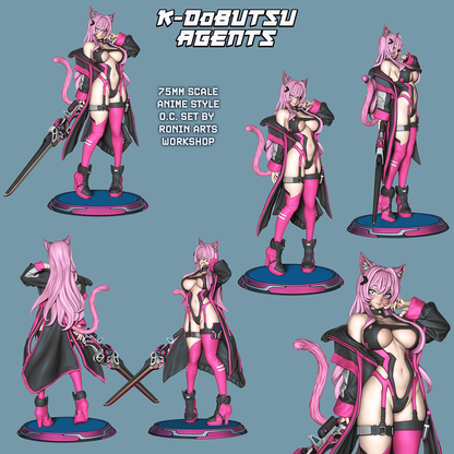 Raya, a cat-girl kemono agent of the K-Dobutsu with a blade, 75mm anime display figure