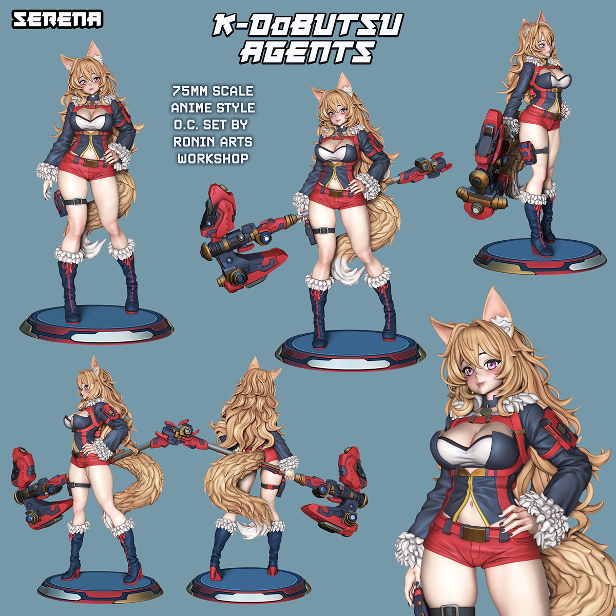 Serena, a kemono agent of the K-Dobutsu with a war hammer, 75mm anime display figure