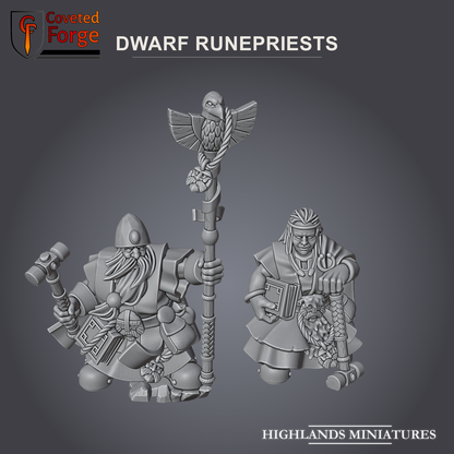 Dwarf Runepriests, male and female rune priest miniatures