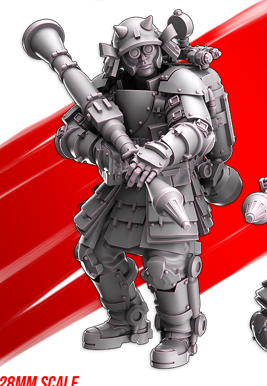 IJN Armored Assault rocket grenadier standing with a shouldered recoilless launcher