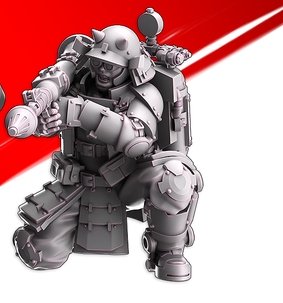IJN Armored Assault rocket grenadier kneeling to fire a recoilless launcher