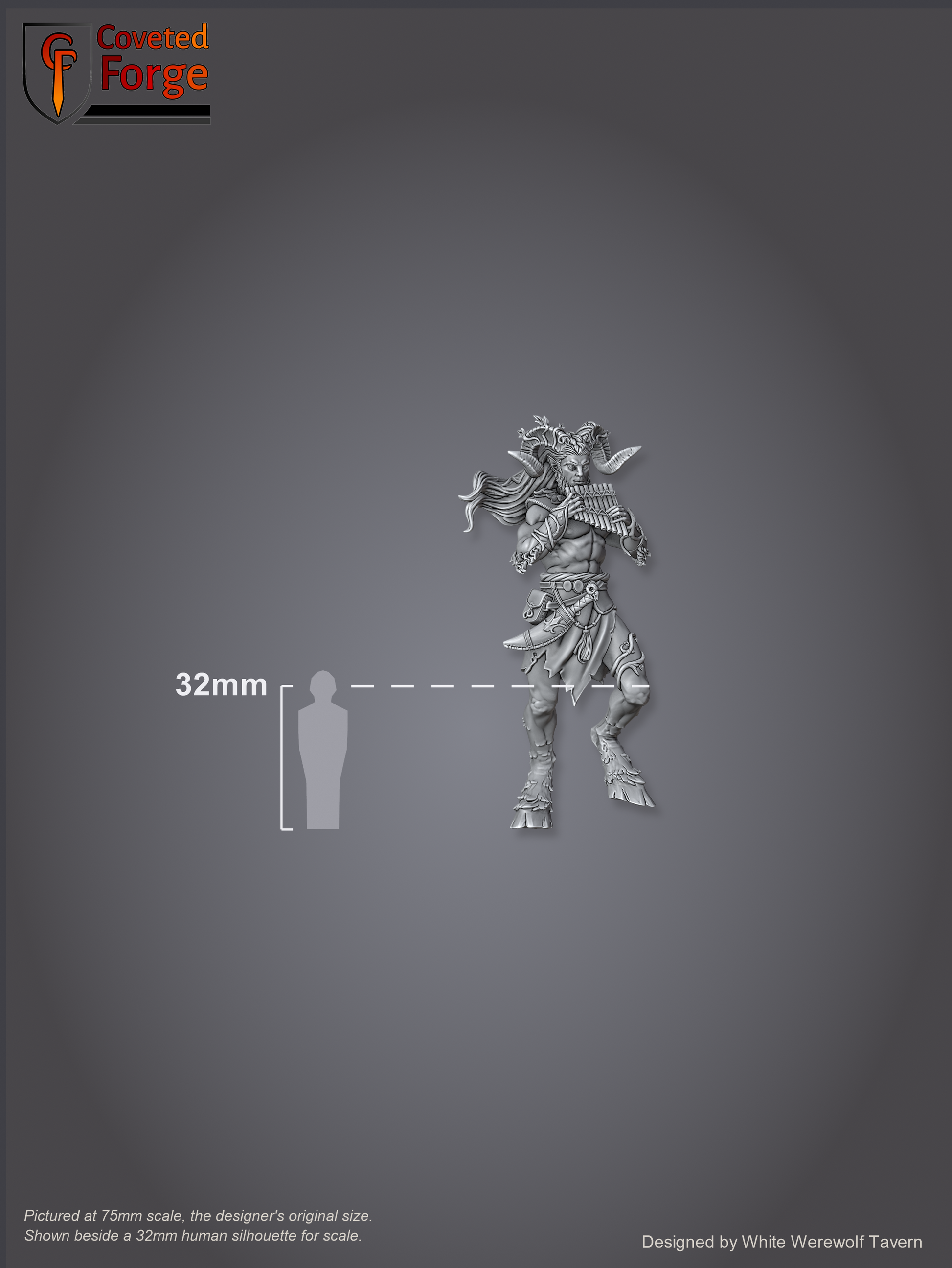 Scale lineup of the 75mm satyr beside a 32mm human silhouette