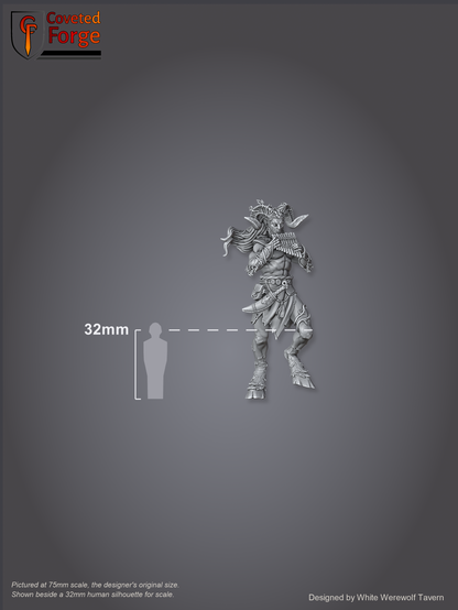 Scale lineup of the 75mm satyr beside a 32mm human silhouette