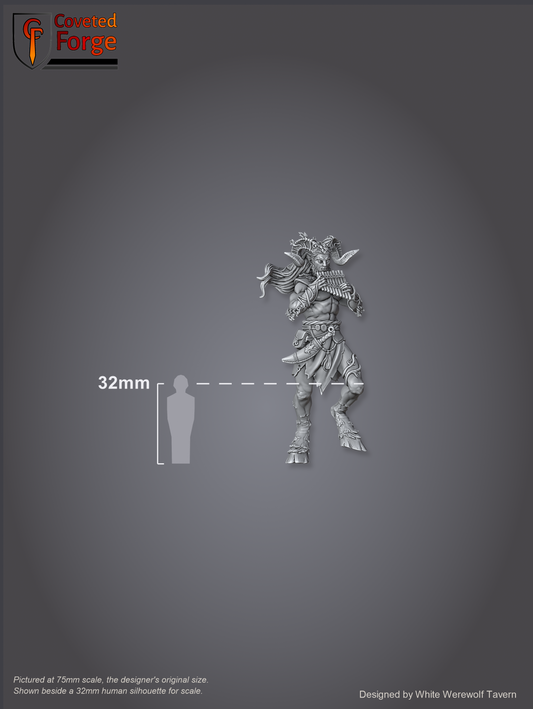 Scale lineup of the 75mm satyr beside a 32mm human silhouette