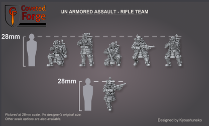 IJN Armored Assault Rifle Team shown for scale beside a 28mm human silhouette reference