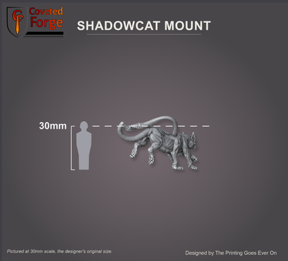 A Shadowcat mount shown beside a 30mm human silhouette for scale, pictured at 30mm original scale, also offered at 28mm and 32mm
