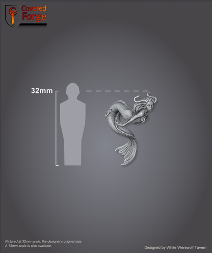 Scale reference: The Brackwater Siren at 32mm scale beside a 32mm human silhouette