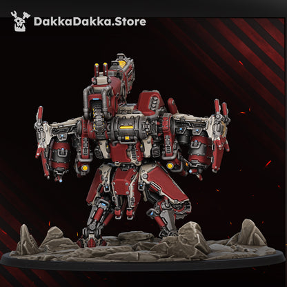 HT-77 Skyrend rear view showing the backpack power plant, shoulder cannon mount and thruster housings, Dakka Dakka Store render