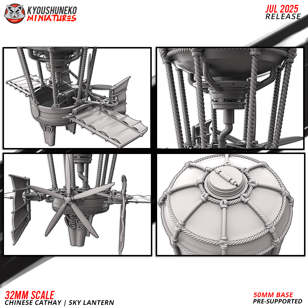 Sky Lantern detail views: gondola deck, balloon frame, and canopy