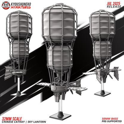 Sky Lantern, a Grand Cathay flying airship war vessel with balloon canopy and gondola, 32mm resin