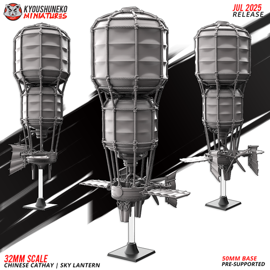 Sky Lantern, a Grand Cathay flying airship war vessel with balloon canopy and gondola, 32mm resin