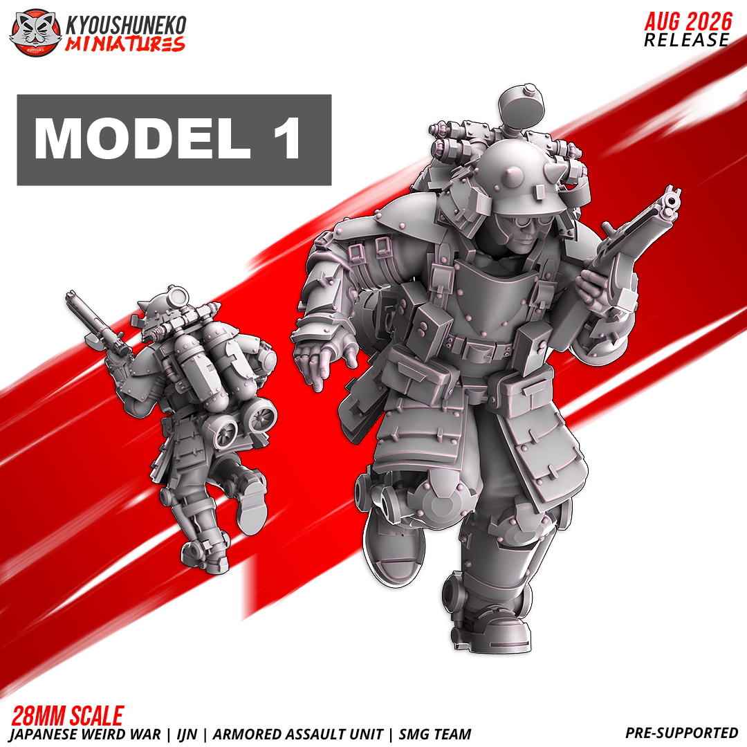 IJN Armored Assault SMG trooper, charging forward, submachine gun raised in one hand, 28mm resin