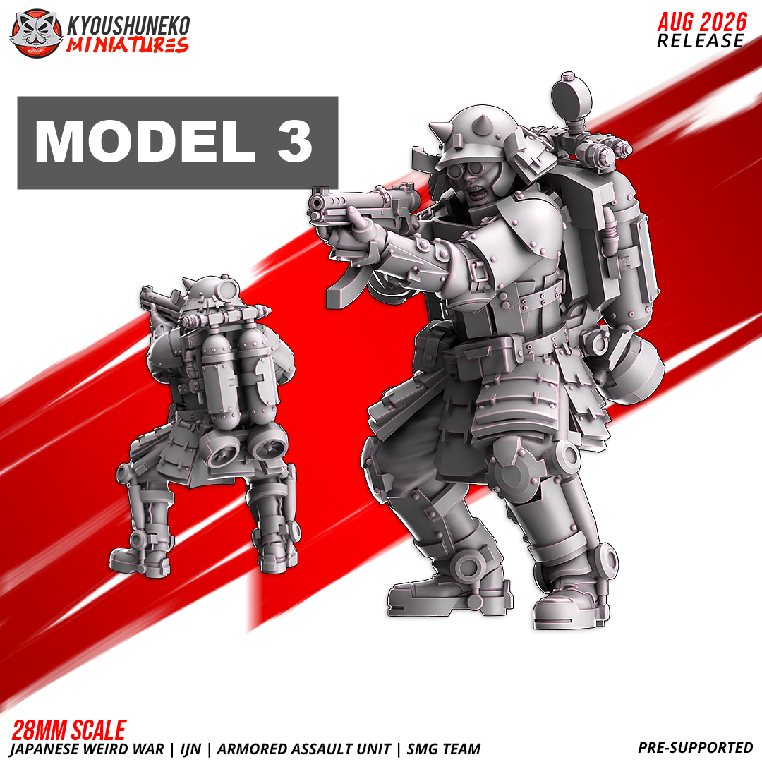 IJN Armored Assault SMG trooper, firing on the move, submachine gun thrust forward, 28mm resin