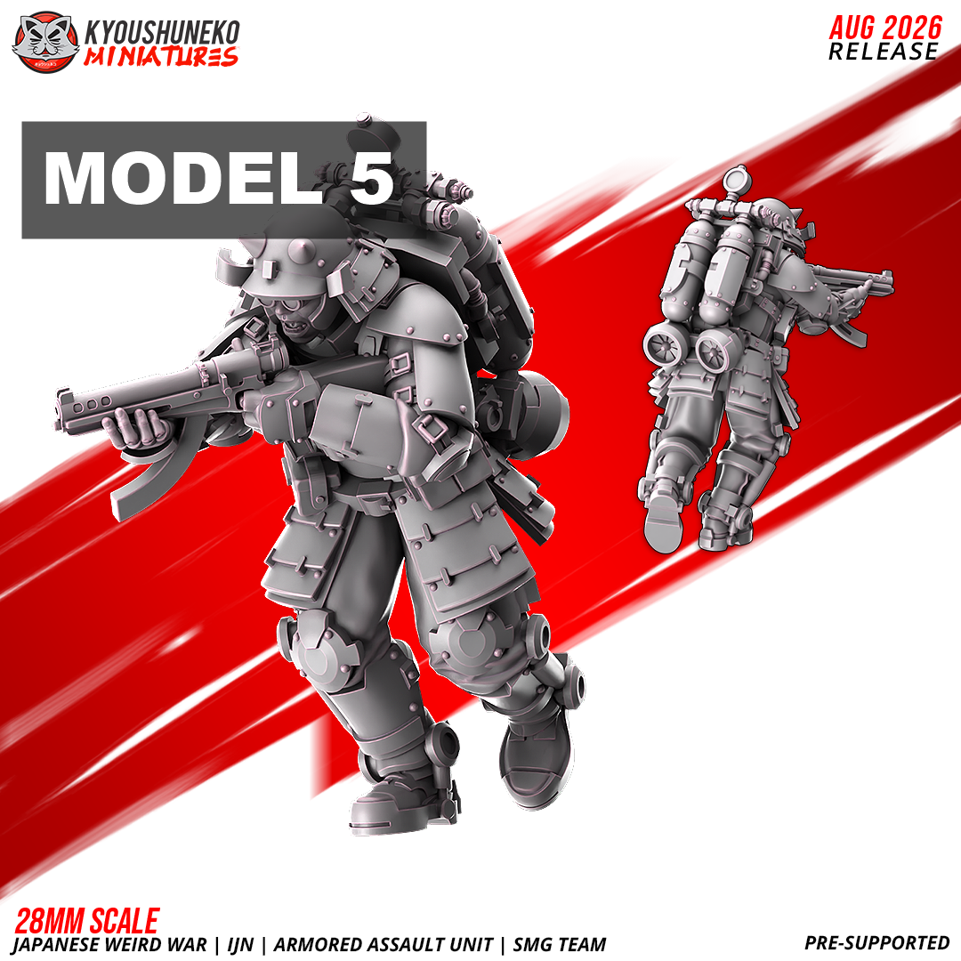 IJN Armored Assault SMG trooper, advancing at a crouch, submachine gun leveled, 28mm resin