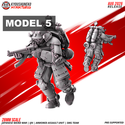 IJN Armored Assault SMG trooper, advancing at a crouch, submachine gun leveled, 28mm resin