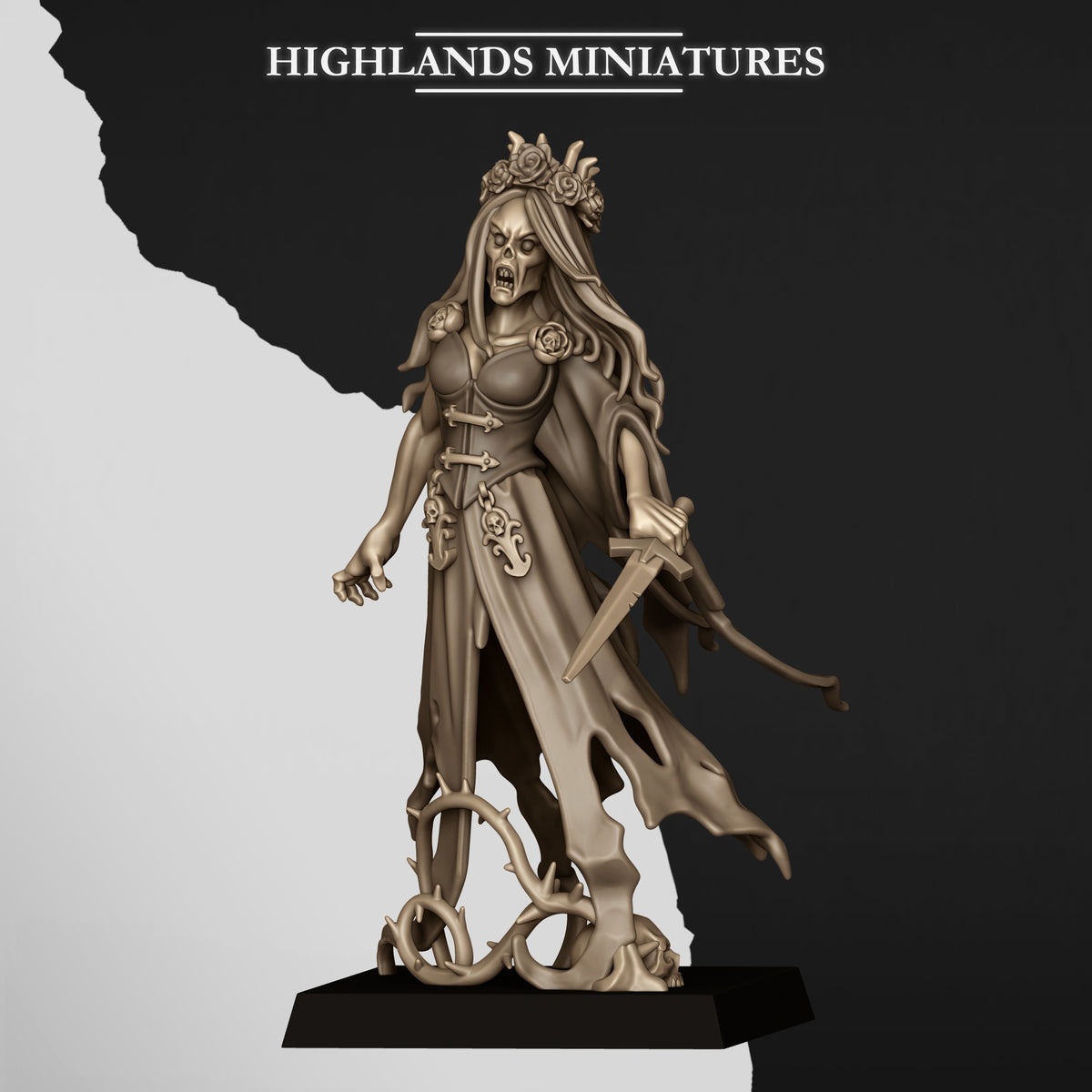 Sorrow Banshee 1, front three-quarter view, Highlands Miniatures render