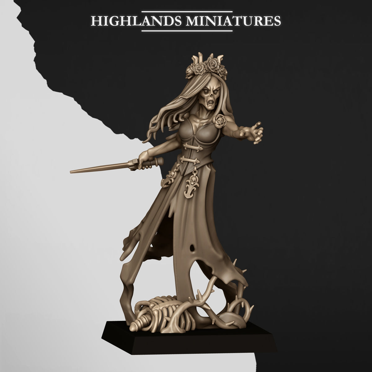 Sorrow Banshee 2, front three-quarter view, Highlands Miniatures render