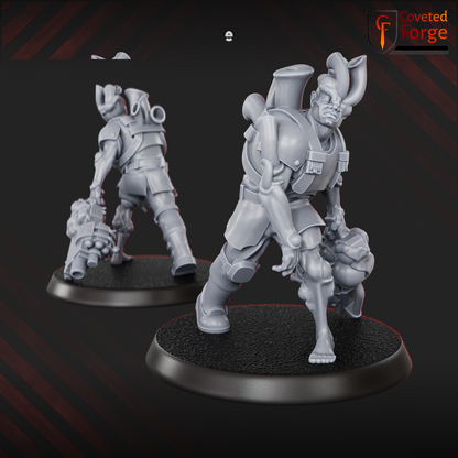 Render of Diseased PG Gunners | 32mm Sci-Fi Plague Renegade Guard Proxy: Mutated renegade-guard infantry bloated with plague. 3D printed resin miniatures, used as a proxy for diseased traitor guard in grimdark sci-fi.