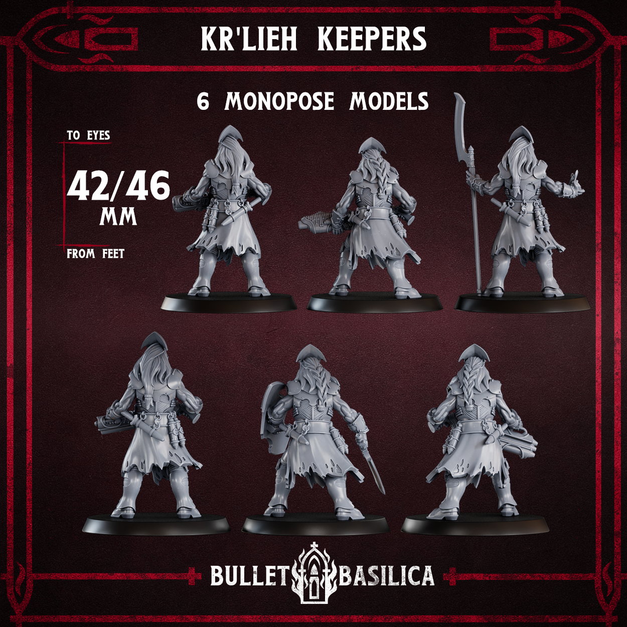 Kr'lieh Keepers eldritch cult infantry, 32mm resin miniatures by Bullet Basilica