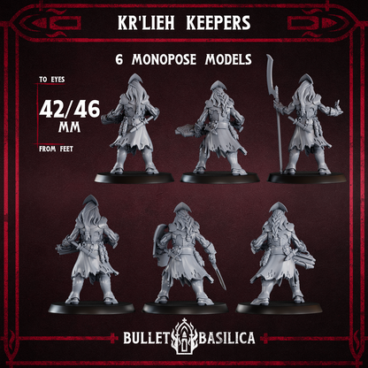 Kr'lieh Keepers eldritch cult infantry, 32mm resin miniatures by Bullet Basilica