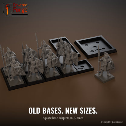 Square base adapters upsizing 20mm square bases to 25mm, ranked up