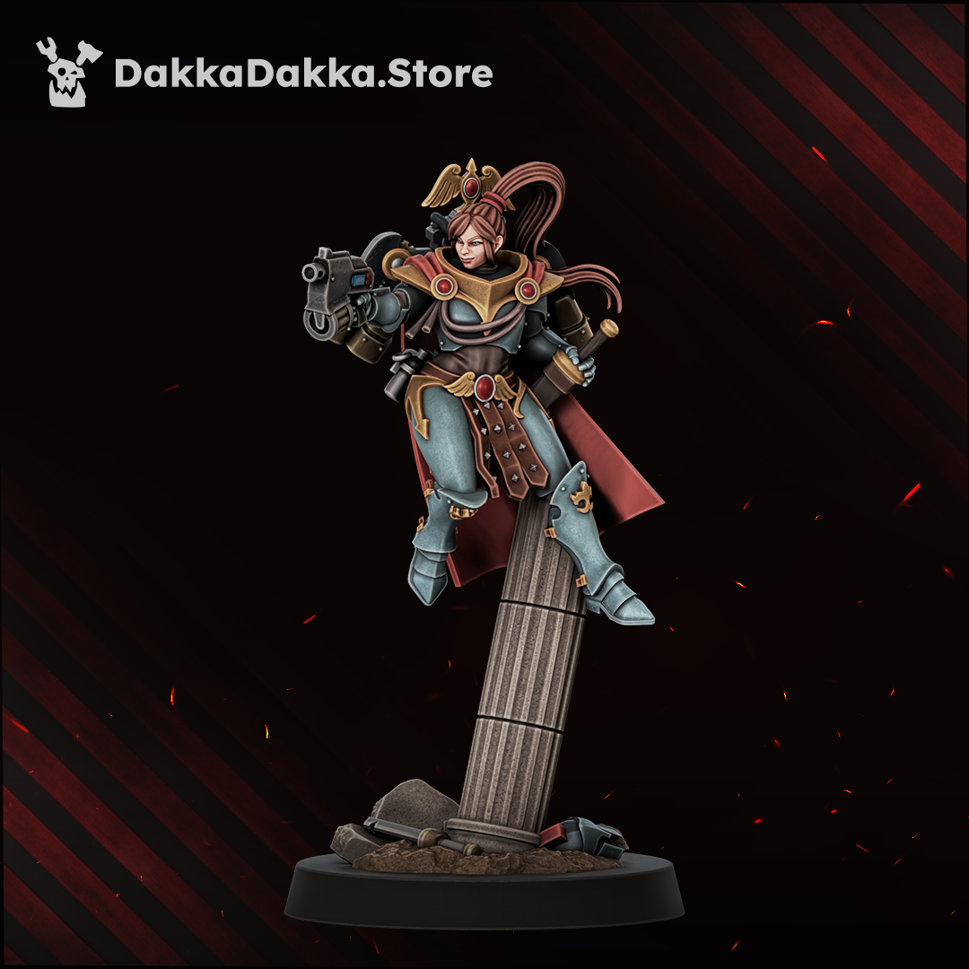 Legio Artemis Harpies/Sirens Model 4, ponytailed sister with a bolt pistol and a sheathed sword, Dakka Dakka Store render