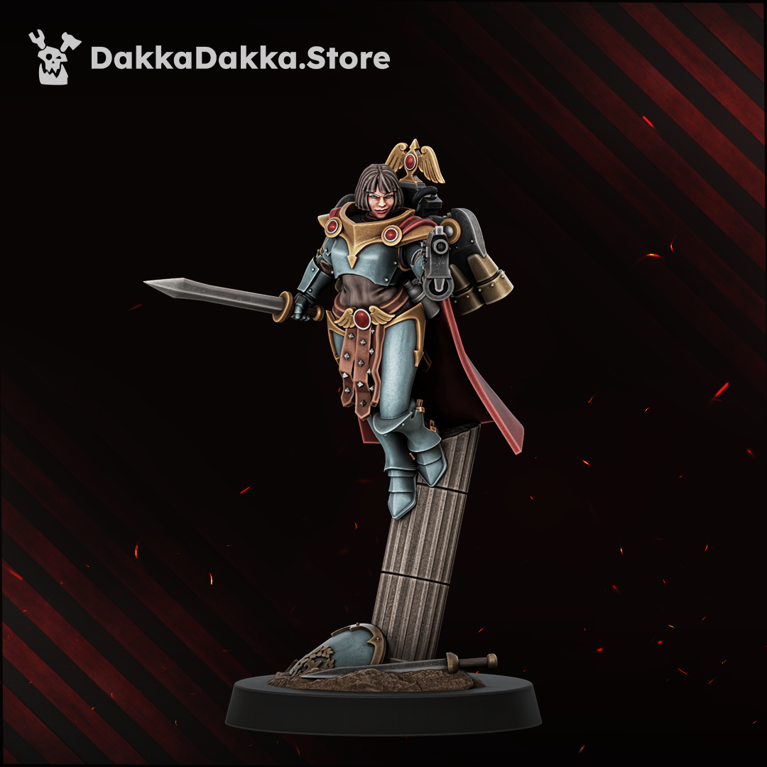 Legio Artemis Harpies/Sirens Model 6, bob-haired sister with a power sword and bolt pistol, Dakka Dakka Store render