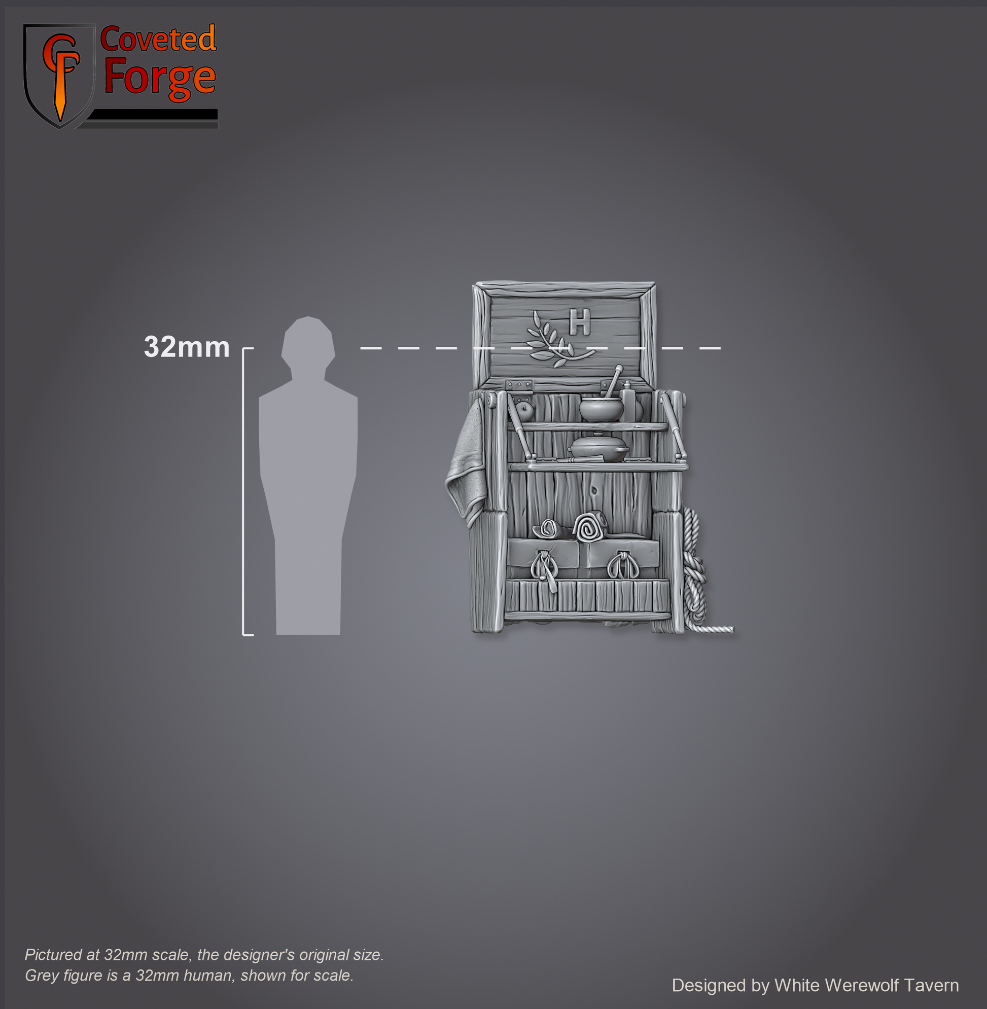Scale reference: Market Stall at 32mm scale beside a 32mm human silhouette