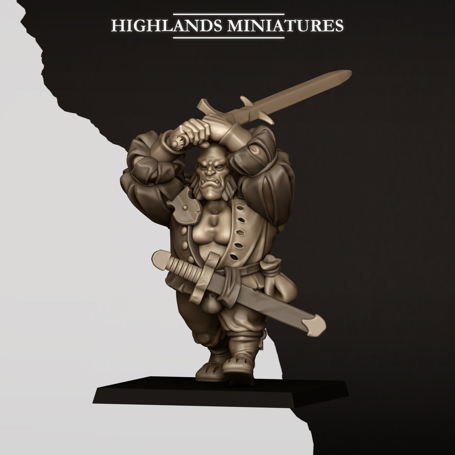 Sunland zweihander ogre pose C, hooded mercenary raising a two-handed sword