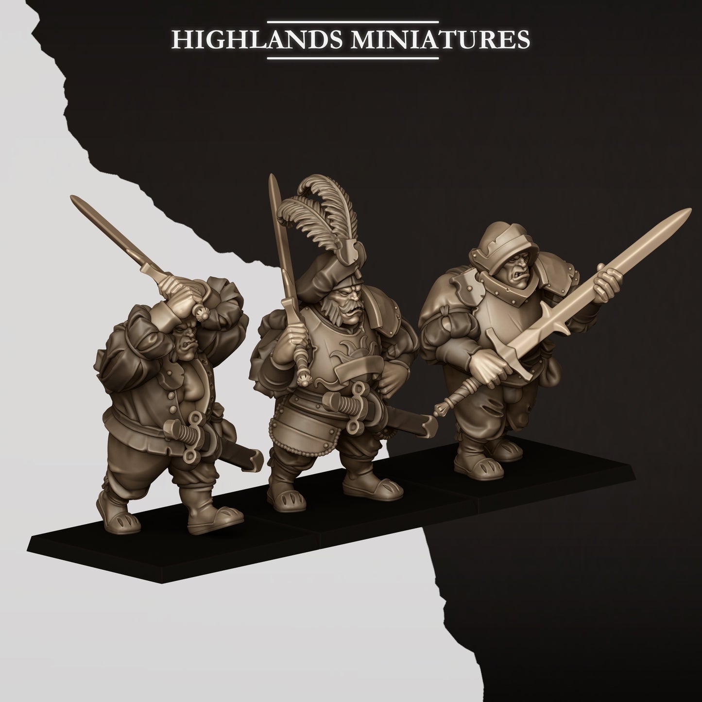 Three Sunland greatsword ogres arranged as a mercenary unit, resin miniatures by Highlands Miniatures
