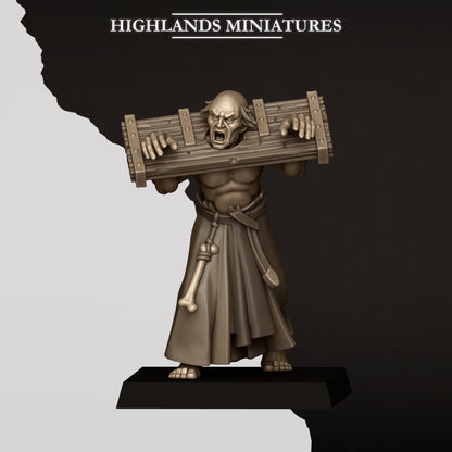 Sunland fanatical zealot pose G, penitent carrying a wooden pillory across the shoulders