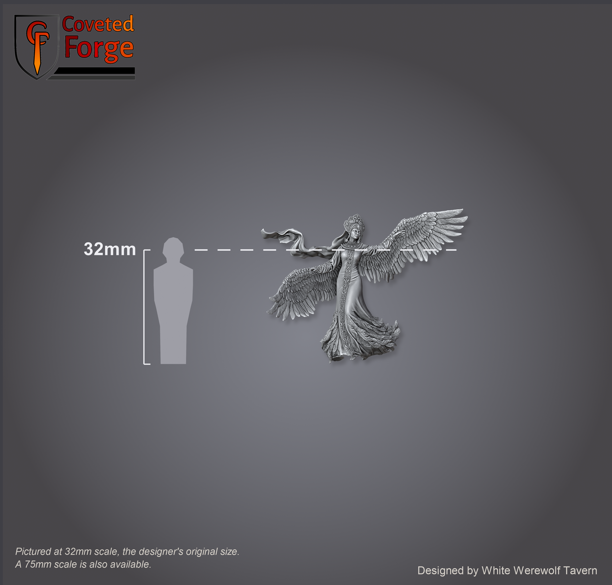 Scale reference: The Swan Princess at 32mm scale beside a 32mm human silhouette