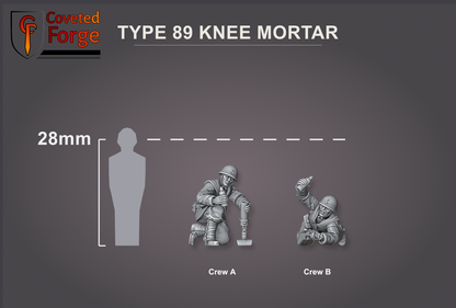 Type 89 knee mortar team scale lineup, two crew beside a 28mm human