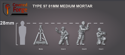 Type 97 81mm mortar team scale lineup, mortar and three crew beside a 28mm human