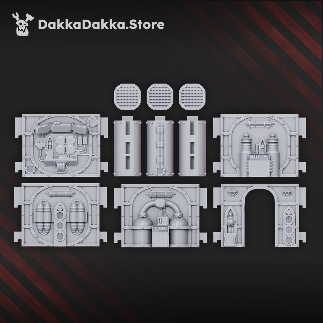 Warcells 2 painted modular sci-fi terrain walls and doors, 3D printed by Dakka Dakka Store