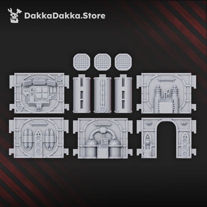 Warcells 2 painted modular sci-fi terrain walls and doors, 3D printed by Dakka Dakka Store