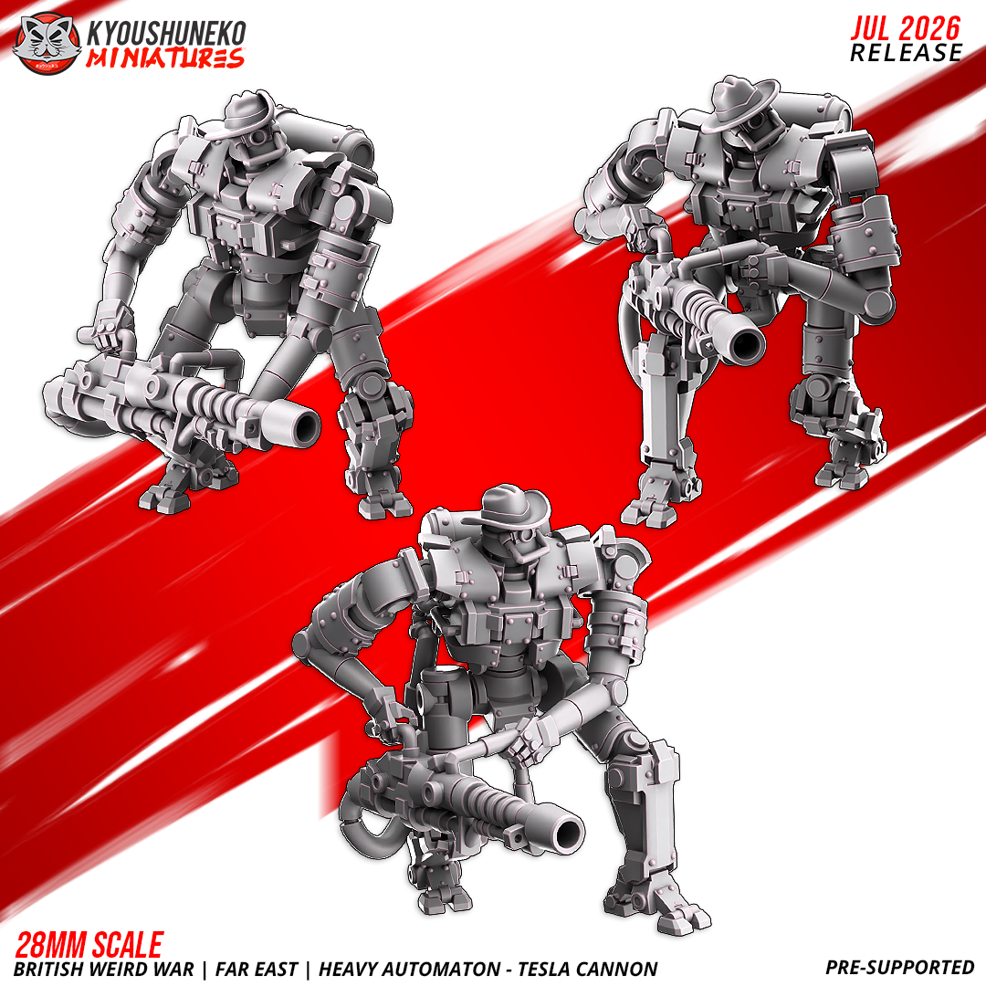 British Weird War Far East heavy automaton armed with a tesla cannon by Kyoushuneko