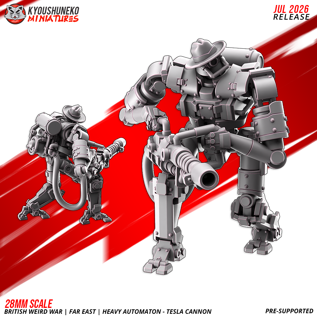 Far East heavy automaton with a tesla cannon and exposed piston joints