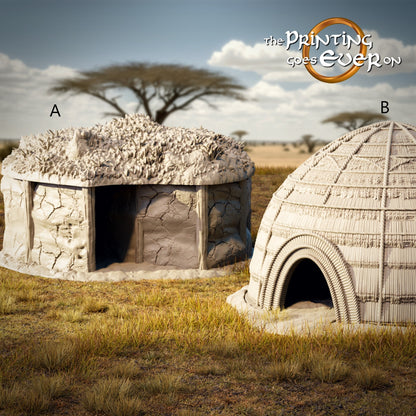 Tribal Huts | Tribal Realms  |  MESBG | The Printing Goes Ever On