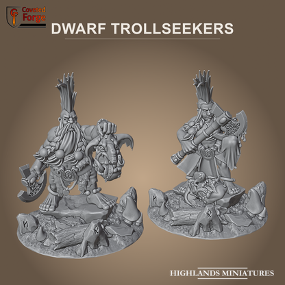 Male and female Dwarf Trollseekers on scenic bases