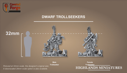 Dwarf Trollseekers on scenic bases, 32mm scale comparison