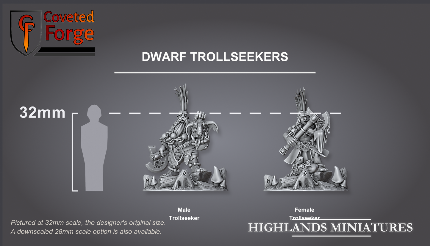 Dwarf Trollseekers on scenic bases, 32mm scale comparison